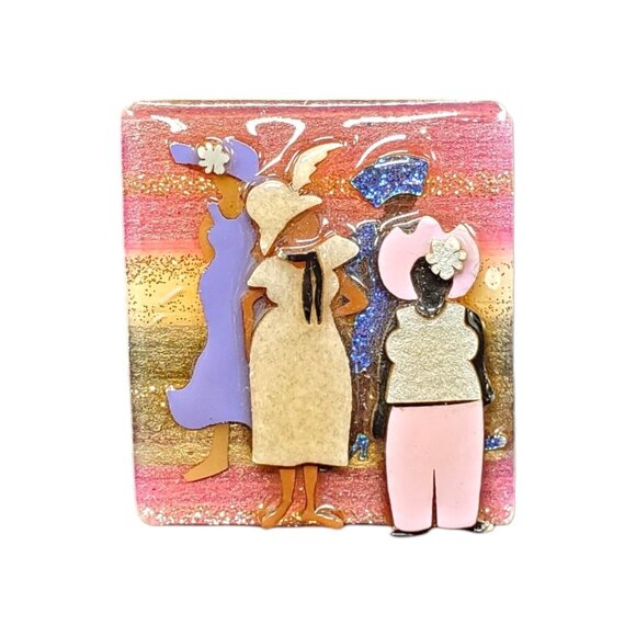 Vtg Woman Pins By Lucinda Brooch Resin Pastels - Picture 2 of 10